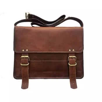 Сумка для ноутбука Кожаная офисная сумка Мужская коричневая кожаная офисная сумка для ноутбука Сумки-мессенджеры из козьей кожи 16 дюймовый портфель для офиса без кармана 12 x 16 in коричневый