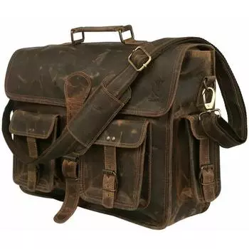 Сумка для ноутбука ручной работы в стиле ретро из кожи буйвола, офисная сумка-портфель 18 x 13 x 5 in коричневый