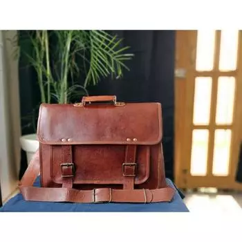 Сумка для ноутбука унисекс из натуральной козьей кожи, винтажный коричневый портфель через плечо 16 x 12 x 4 in коричневый
