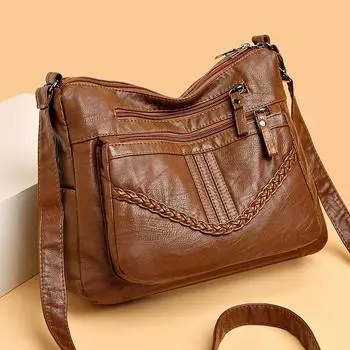 Сумка для новой мамы, женская сумка через плечо в иностранном стиле, многослойные вместительные женские сумки, сумка через плечо для людей среднего и пожилого возраста коричневый