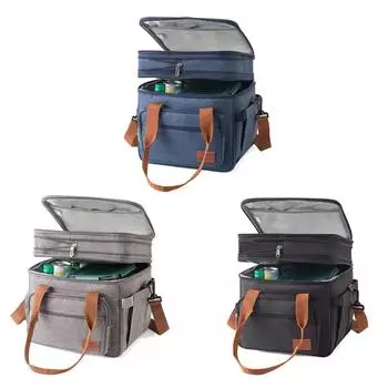Сумка для обеда и коробка для обеда на 20 л для мужчин и женщин, двухъярусная герметичная изолированная сумка-холодильник для обеда, серый