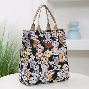 Сумка для обеда с милым мультяшным принтом, портативная холщовая сумка Bento, женская повседневная сумка и большая сумка для школы, офиса, пикника