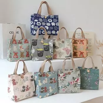 Сумка для обеда с принтом для женщин и девочек, большая вместимость, рабочие сумки-контейнеры для еды, портативные холщовые дорожные сумки для пикника и обеда M