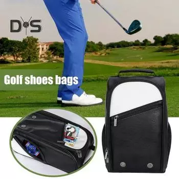 Сумка для обуви для гольфа с застежкой-молнией, большая вместимость, водонепроницаемая, износостойкая, спортивная сумка с ремешком и боковым карманом для аксессуаров черный белый