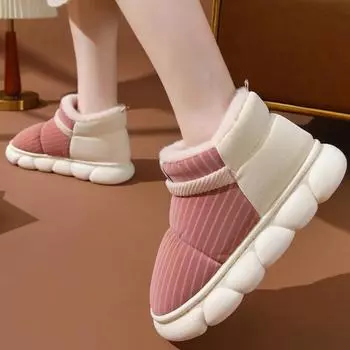 Сумка для обуви из хлопка и кожи с высоким верхом, женская зимняя бархатная толстая подошва, полосатая хлопковая обувь для мужчин, теплые зимние ботинки для пары 38-39 кофейный