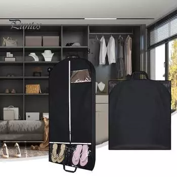 Сумка для одежды, пыленепроницаемая сумка для хранения в шкафу с 2 карманами, костюмы, платья, пальто, сумка для домашнего путешествия чёрный