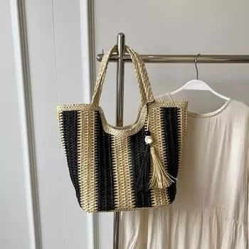 Сумка для отдыха из плетеной травы для женщин с большой вместимостью, новая летняя сумка на одно плечо для поездок на работу, пляжная сумка