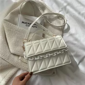 Сумка для отдыха, женская осенняя новинка, модная повседневная ручная маленькая квадратная сумка в стиле ретро, простая женская сумка через плечо популярного дизайна 20x6.5x15cm белый