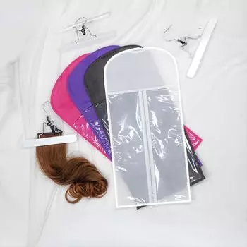 Сумка для парика Нетканая сумка для хранения парика на молнии Прозрачная пыленепроницаемая упаковочная сумка для парика с вешалкой 1pc