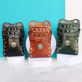 Сумка для парикмахерских ножниц, поясная сумка для парикмахера, 7-слотовая съемная сумка-держатель для ножниц, сумка для инструментов из искусственной кожи темно-зеленого