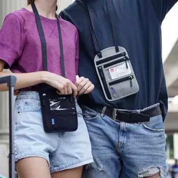 Сумка для паспорта с креплением через плечо, блокирующая RFID, удобная, вместительная, для путешествий, на шею чёрный