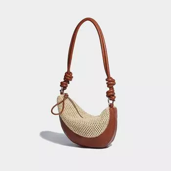 Сумка для пельменей Niche Design Hand Fabrice Bag Holiday Wind Straw Bag Commuter Crescent Crossbody Bag коричневый