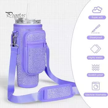 Сумка для переноски бутылки с водой, карманом для телефона, регулируемым ремешком, чехол для бутылки объемом 40 унций, держатель для карт для активного отдыха A розовый