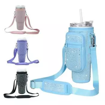 Сумка для переноски бутылки с водой, карманом для телефона, регулируемый ремень, чехол для бутылки объемом 40 унций A розовый