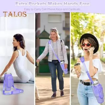 Сумка для переноски бутылки с водой, карманом для телефона, регулируемым ремешком, чехол для бутылки объемом 40 унций, держатель для карт для активного отдыха A фиолетовый