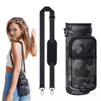 Сумка для переноски бутылки с водой с карманом для телефона, неопреновый держатель для бутылки с водой с регулируемым ремешком, сумка-слинг для фляги, сумка на шнурке