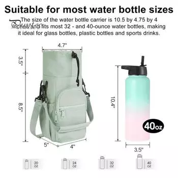 Сумка для переноски бутылок с водой и карманом для телефона, 32/40 унций, универсальная защитная сумка для бутылок с водой, сумка-слинг зелёный