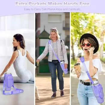 Сумка для переноски бутылок с водой, карманом для телефона, регулируемым ремешком, чехол для бутылки A фиолетовый