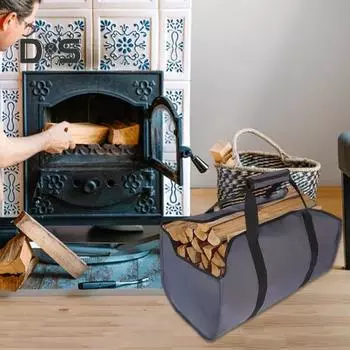 Сумка для переноски дров с переносной ручкой, большая вместимость, прочная водонепроницаемая сумка из ткани Оксфорд для переноски дров на открытом воздухе чёрный