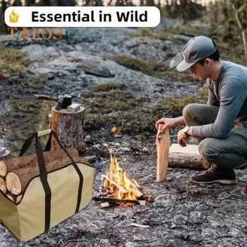 Сумка для переноски дров с переносной ручкой, большая вместимость, прочная водонепроницаемая сумка из ткани Оксфорд для переноски дров на открытом воздухе армия зеленый