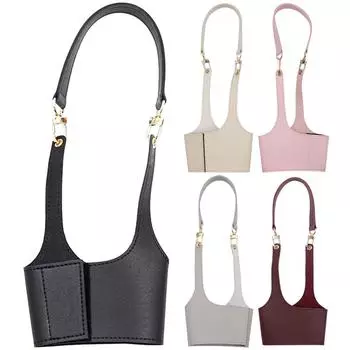 Сумка для переноски из искусственной кожи с ремешком, сумка для чашки для напитков, многоразовый рукав для чашки? чёрный