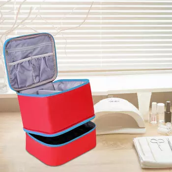 Сумка для переноски лака для ногтей, двухслойная, водонепроницаемая, многофункциональная, из искусственной кожи, портативная, для путешествий в помещении красный