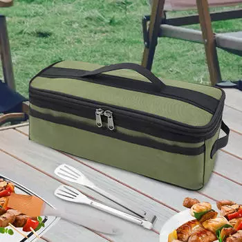 Сумка для переноски в кемпинге, чехол для хранения столовых приборов, посуда для переноски гриля для барбекю зелёный