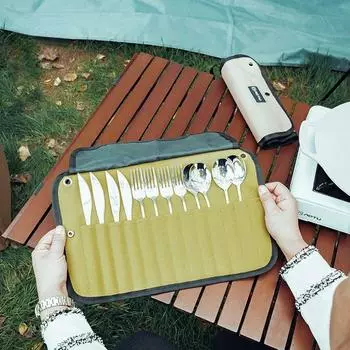 Сумка для пикника на открытом воздухе Ложка Нож Палочка для еды Вилка Сумка для хранения Портативная складная сумка для столовых приборов Кемпинговое туристическое снаряжение