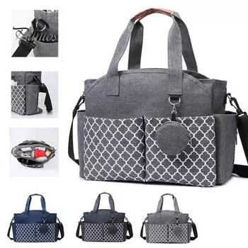 Сумка для подгузников с пеленальным столиком, вместительная, водонепроницаемая, многофункциональная, с регулируемым плечевым ремнем светло-серый