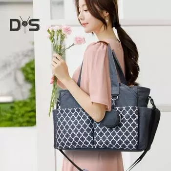 Сумка для подгузников с пеленальным столиком, вместительная, водонепроницаемая, многофункциональная, с регулируемым плечевым ремнем светло-серый