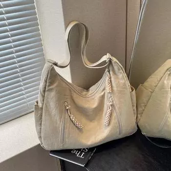 Сумка для подмышек большой емкости, однотонная женская сумка через плечо, сумка через плечо для студентов бежевый