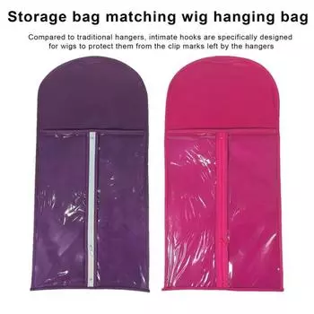 Сумка для подвешивания парика, прозрачная застежка-молния с подвесным крючком, пылезащитная портативная вешалка для парика, держатель для наращивания волос розовый