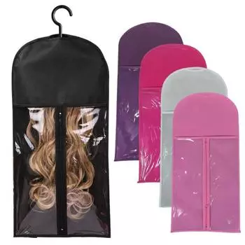 Сумка для подвешивания парика, прозрачная застежка-молния с подвесным крючком, пылезащитная портативная вешалка для парика, держатель для наращивания волос, короткие, длинные, волнистые розы красного