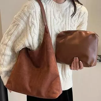 Сумка для поездок на работу, большая вместимость, простая сумка-тоут TEMU в стиле ретро, ленивая замша, большие сумки для матери и ребенка
