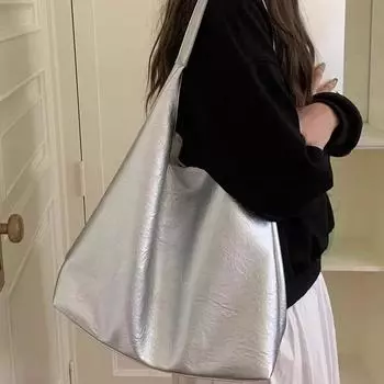 Сумка для поездок на работу Большая вместительная сумка Популярная сумка через плечо Loose Sense Tote Bag серебряный
