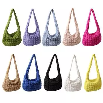 Сумка для поездок на работу с решетчатым узором. Нейлоновая стеганая сумка с хлопковой подкладкой для выходных. зелёный