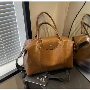 Сумка для поездок на работу в стиле ретро, женская, большой вместимости, новинка 2024 года, осенне-зимняя, универсальная, повседневная, переносная сумка через плечо коричневый