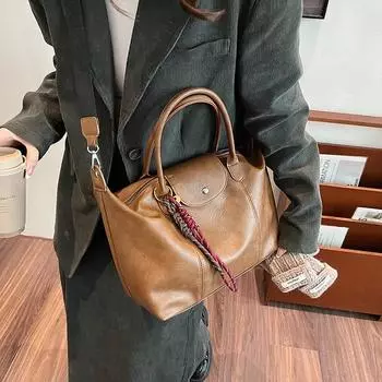 Сумка для поездок на работу в стиле ретро, женская, большой вместимости, новинка 2024 года, осенне-зимняя, универсальная, повседневная, переносная сумка через плечо 32*12*23