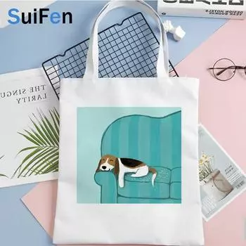 Сумка для покупок «Бигль», эко многоразовая джутовая сумка, сумка для покупок, тканевая джутовая складная сумка для покупок, туалетная сумка 24*26cm