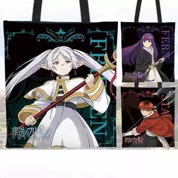 Сумка для покупок через плечо с принтом аниме из холста Frieren, женская многоразовая сумка для рук