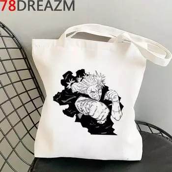 Сумка для покупок Jujutsu Kaisen bolsas de tela, многоразовая хлопковая сумка для вторичной переработки, сумка-тоут bolso, сетка, recilaje, тканевая ткань sacolas 24*26cm