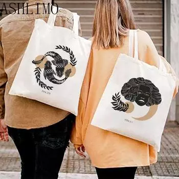 Сумка для покупок, новинка 2022 года, сумки-тоут «Двенадцать созвездий», парусиновая сумка, женская сумка на плечо, хлопковые многоразовые сумки в стиле Харадзюку 24*26cm