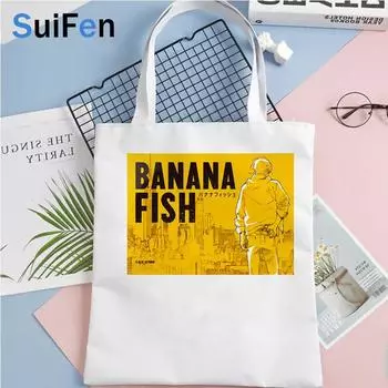 Сумка для покупок с бананом и рыбой, холщовая многоразовая сумка для покупок, хлопчатобумажная сумка для покупок, сетчатая веревка на заказ 24*26cm