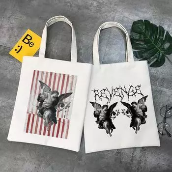 Сумка для покупок с принтом «Темные ангелы», Готические сумки-шоппер, сумка-тоут, парусиновая сумка, сумка через плечо, большая вместительная многоразовая экосумка 24*26cm