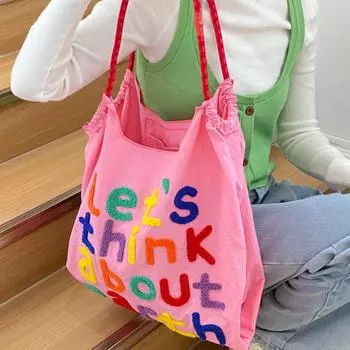Сумка для покупок с вышивкой букв, эко-сумка большой емкости, портативная сумка