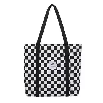 Сумка для покупок в клетку, холщовая сумка, женская сумка через плечо, большая вместительная сумка-тоут белый