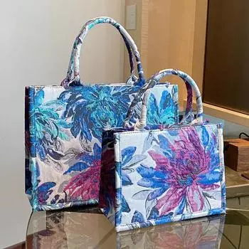 Сумка для покупок в народном стиле с цветочным принтом в Корейском стиле, женская и женская сумка-ведро с модным принтом, сумка через плечо L