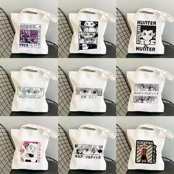 Сумка для покупок в стиле аниме Hunter Hunter Kurapika, сумка-шоппер, японская холщовая сумка с героями мультфильмов, большая вместительная сумка в стиле панк, сумка на плечо 24*26cm