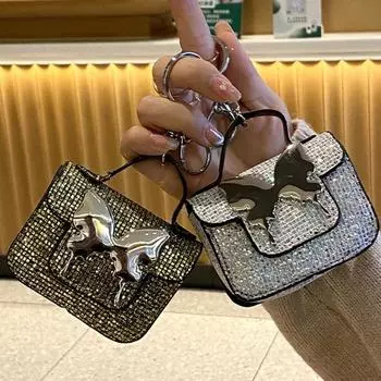 Сумка для помады Мини Роскошная сумка для наушников Мини-сумка-бабочка Брелок Кожаная сумка для монет Женская/Леди чёрный