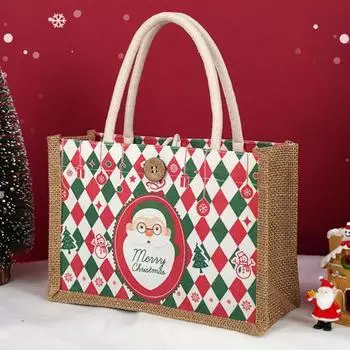 Сумка для рождественских подарков Yousheng, большая вместимость, праздничная сумка с мультяшным принтом, сумка для покупок с ручкой из хлопковой веревки, сумка для подарков Санты красный